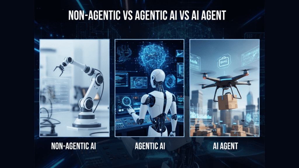 Read more about the article Non-Agentic vs Agentic AI vs AI Agent: Understanding the Next Evolution of Artificial Intelligence