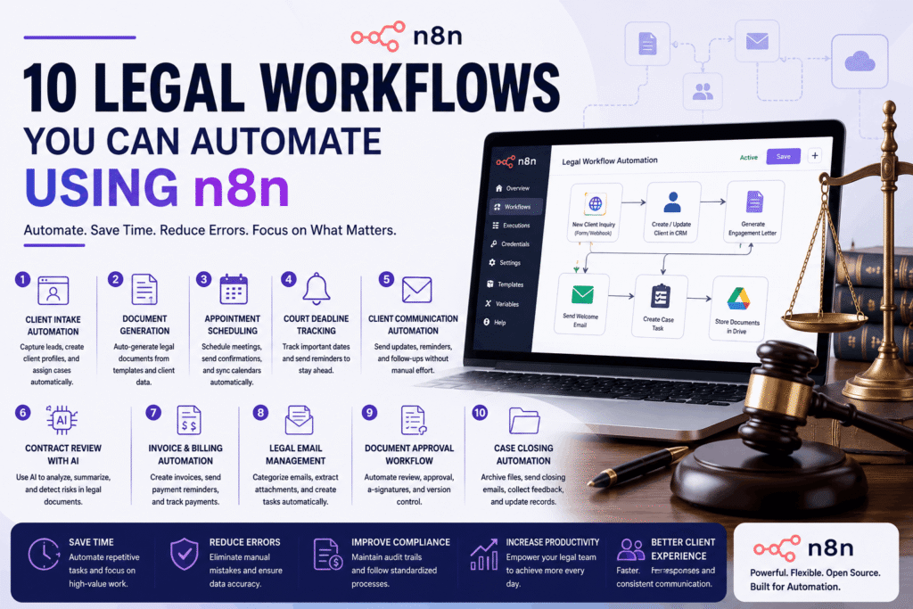 Read more about the article 10 Legal Workflows You Can Automate Using n8n